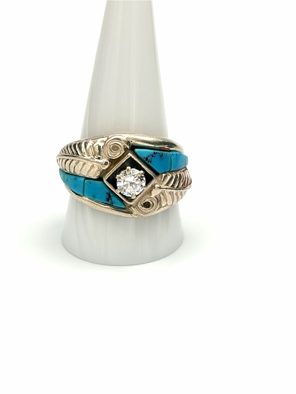 Carolyn Pollack Turquoise Ring with Center Stone Sterling Silver Sz 10.75